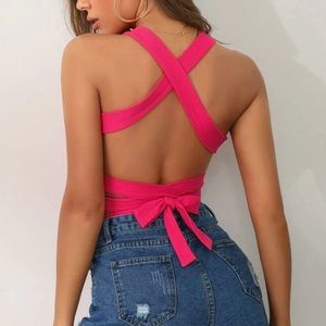 Crisscross Tie Backless Crop Tank Top